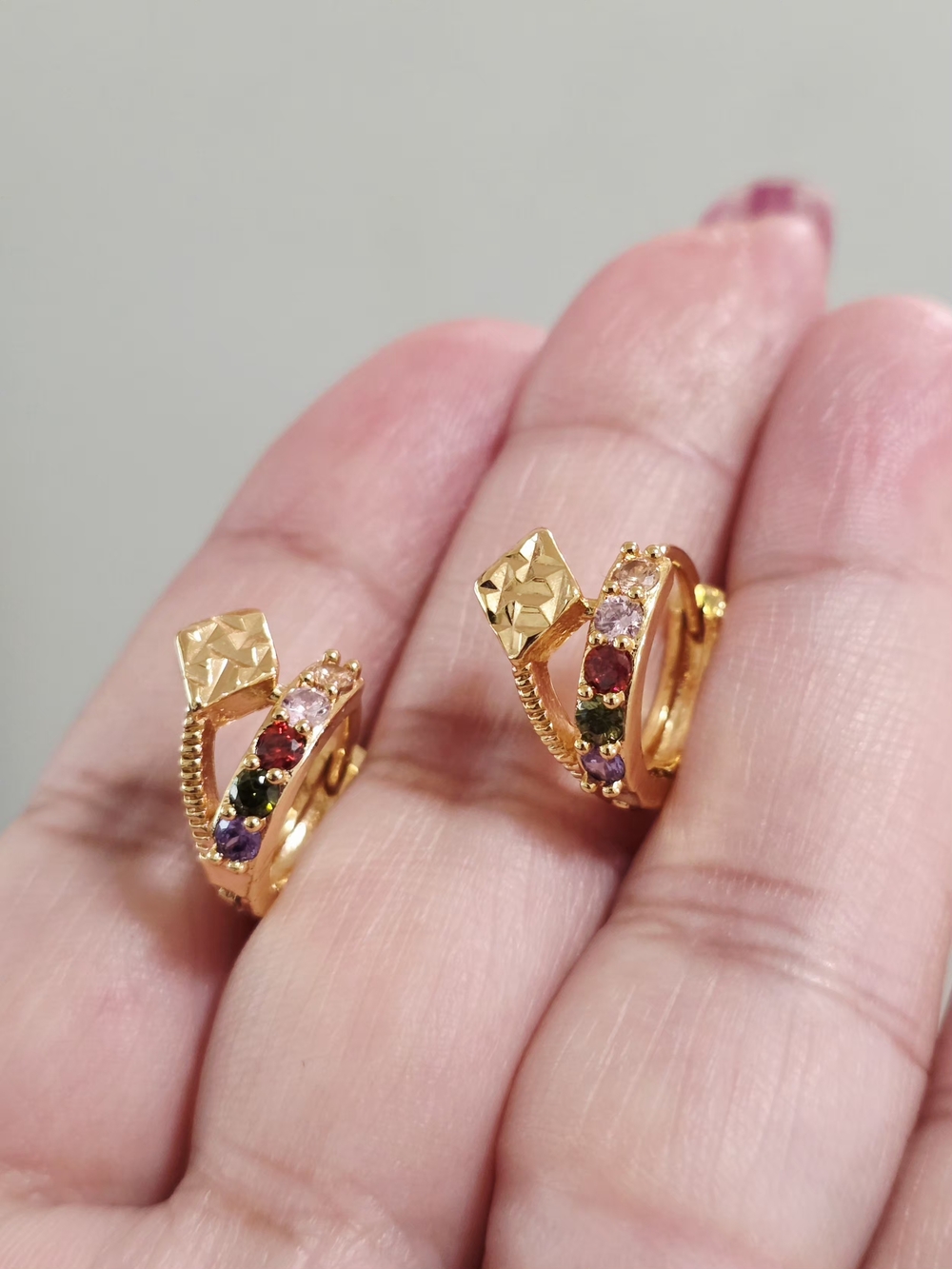 Gold Multicolor Gemstone Hoop Earrings - Women Jewelry